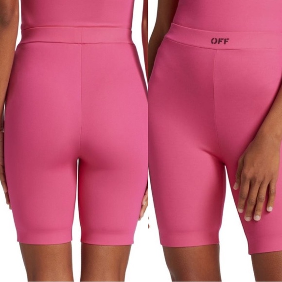 Off White Pink Logo Biker Shorts
